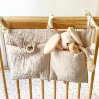 Baby Crib Storage Bag Cotton Double Pouch Newborn Bed Headboard Organizer for Kids Baby Bedding Diaper Toys Bag