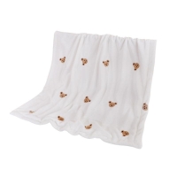 G2TC Lightweight Flannel Blanket Featuring Bear Embroidery Comfortable Wrap for Kids