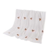 23GD Flannel Baby Blanket with Bear Embroidery Soft Toddler Blanket Comfortable Perfect for Infants Toddlers & Preschoolers