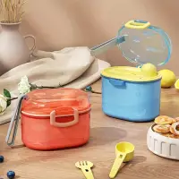 Portable Double-Layer Printed Milk Powder Container with Spoon, Fork and Lanyard,Milk Powder Storage Box Set for Easy Feeding